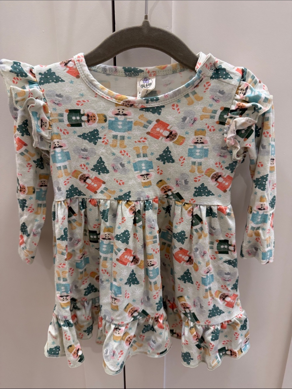 Girls Nutcracker Print Long Sleeve Dress